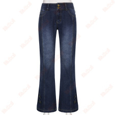 blue cotton flare bottom jeans